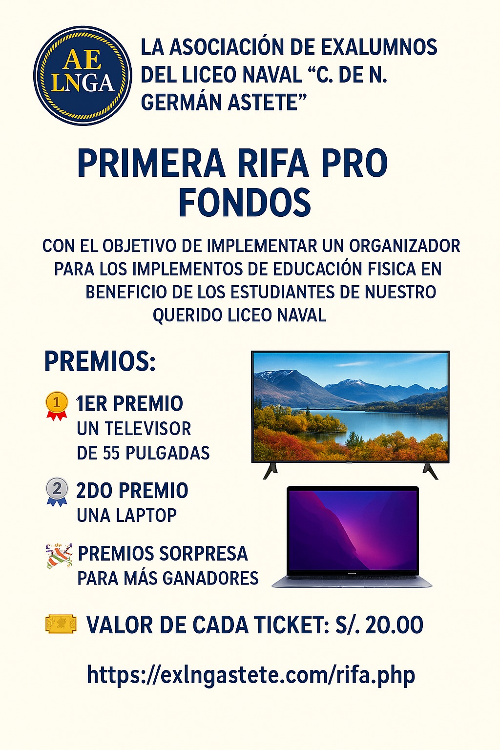 Primera rifa pro fondos de la Asociación de Exalumnos del LNGA